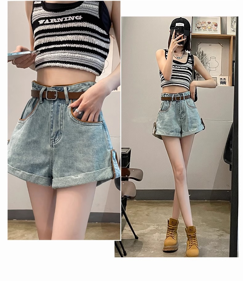 ギャルファッション ゆるふわロールアップデニムショートパンツ