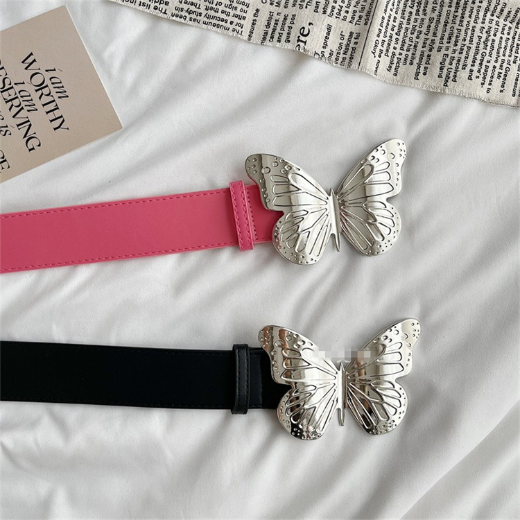 ギャルファッション 大型蝶々バックル付きウエストベルト