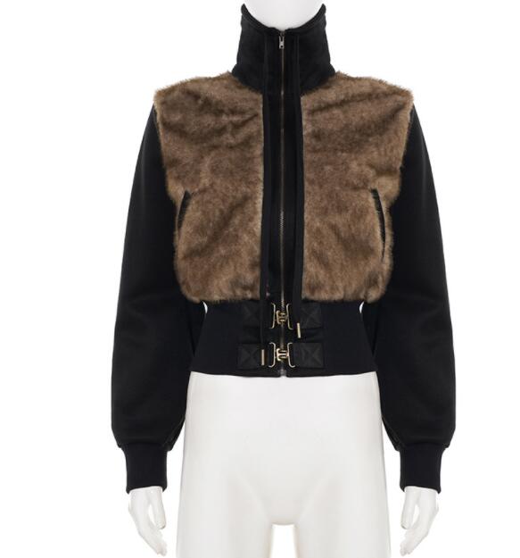 ギャルファッション 秋冬 切替短丈ジャケット長袖上着 アウター