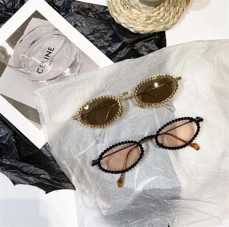 ギャルファッション 楕円型パールフレームサングラス