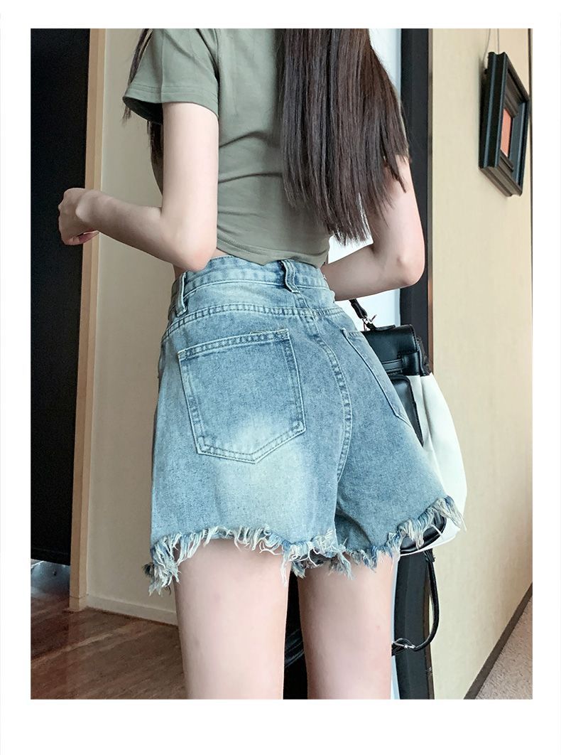 ギャルファッション ふんわりほつれデニムショートパンツ