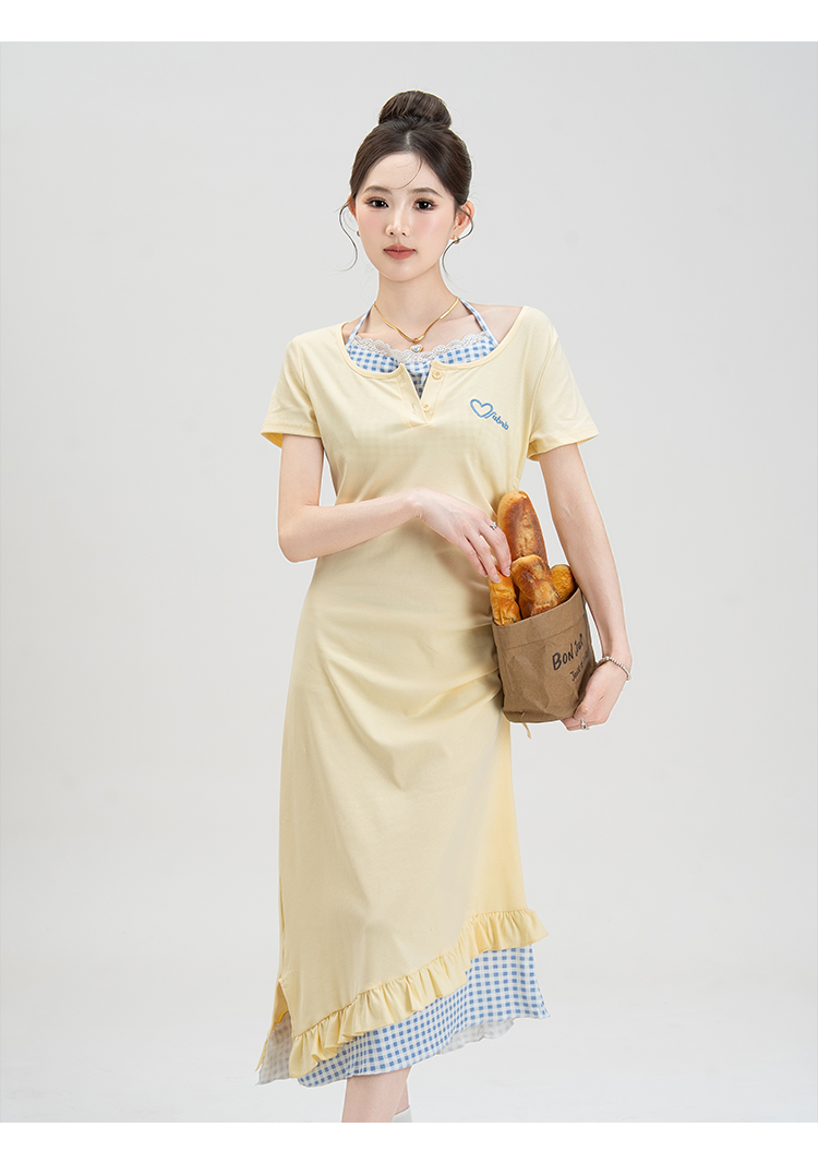 ギャルファッション 重ね着風フリルデザインワンピース