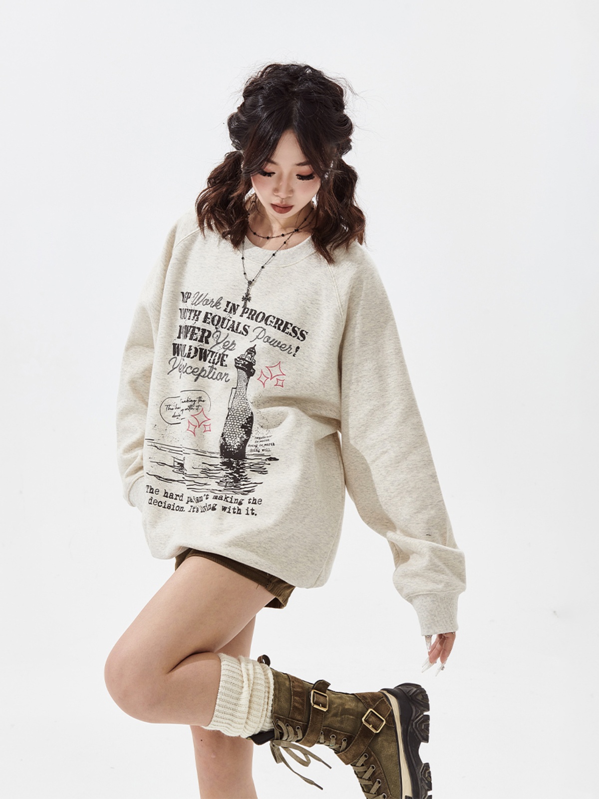 ギャルファッション ゆるだぼメッセージプリントスウェット
