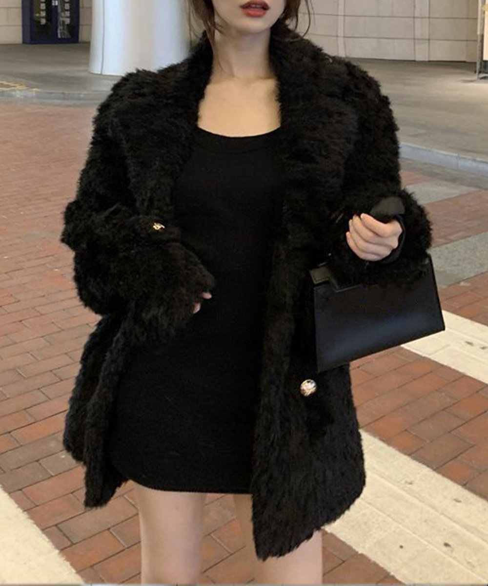 ギャルファッション もこもこボアジャケット 金ボタン 厚手防寒アウター