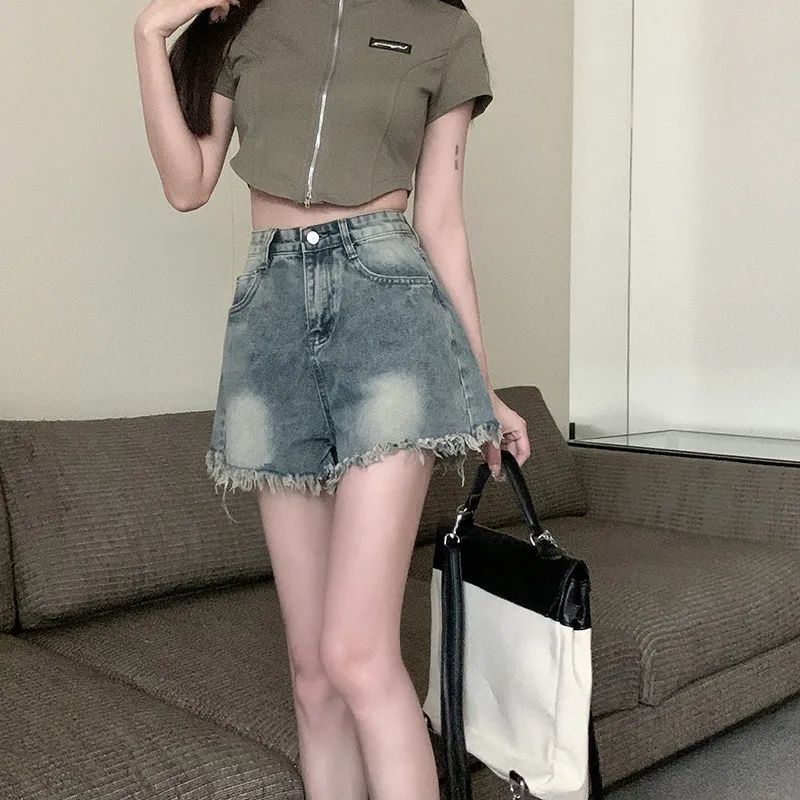 ギャルファッション ふんわりほつれデニムショートパンツ