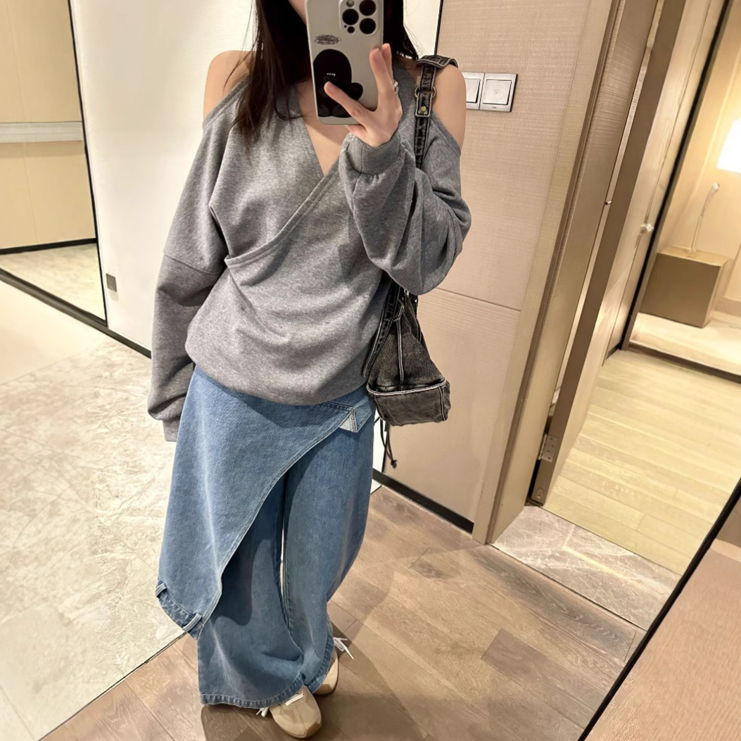 ギャルファッション 肩魅せカシュクールスウェット