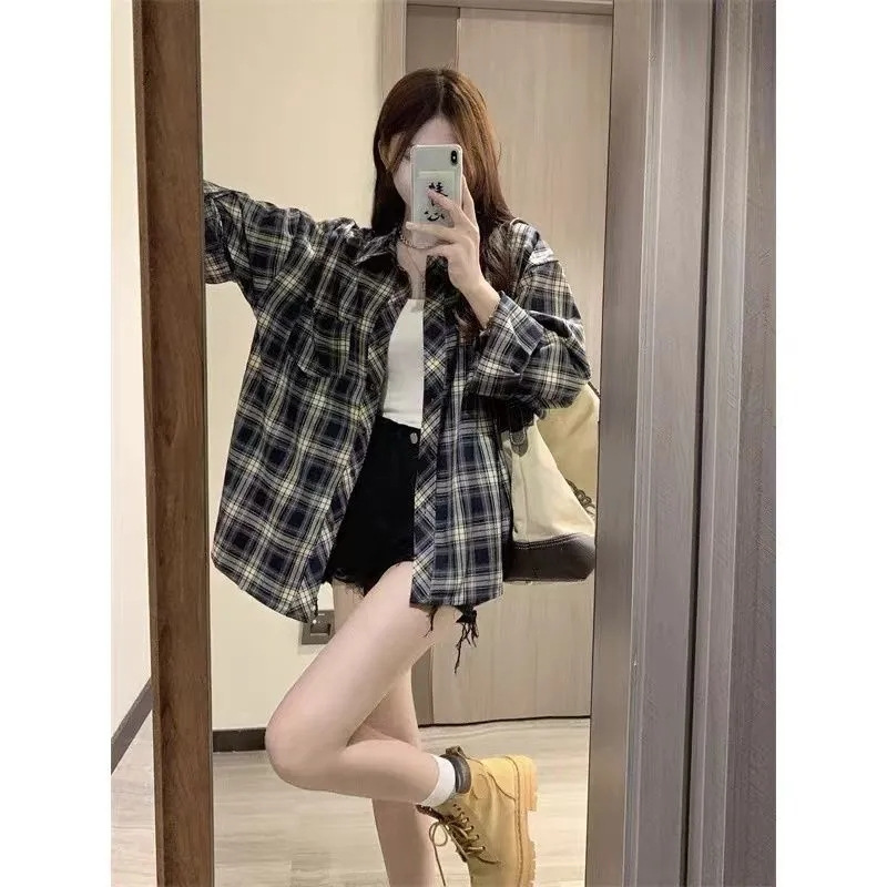 ギャルファッション ゆるだぼチェックシャツアウター