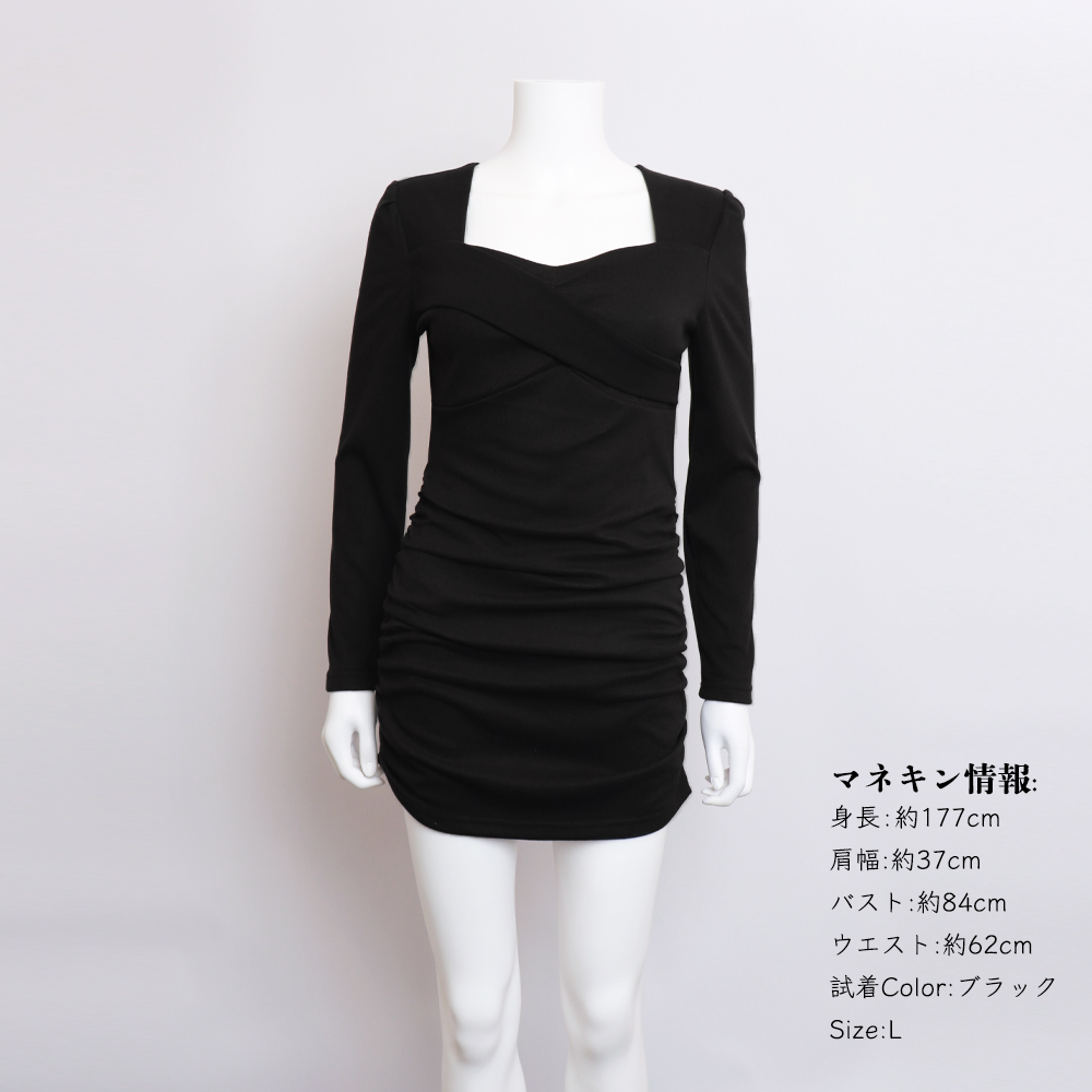 ギャルファッション クロスデザイン長袖タイトワンピース 2色展開