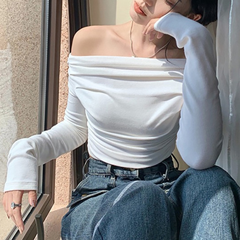 ギャルファッション 肩見せオフショルダー長袖トップス