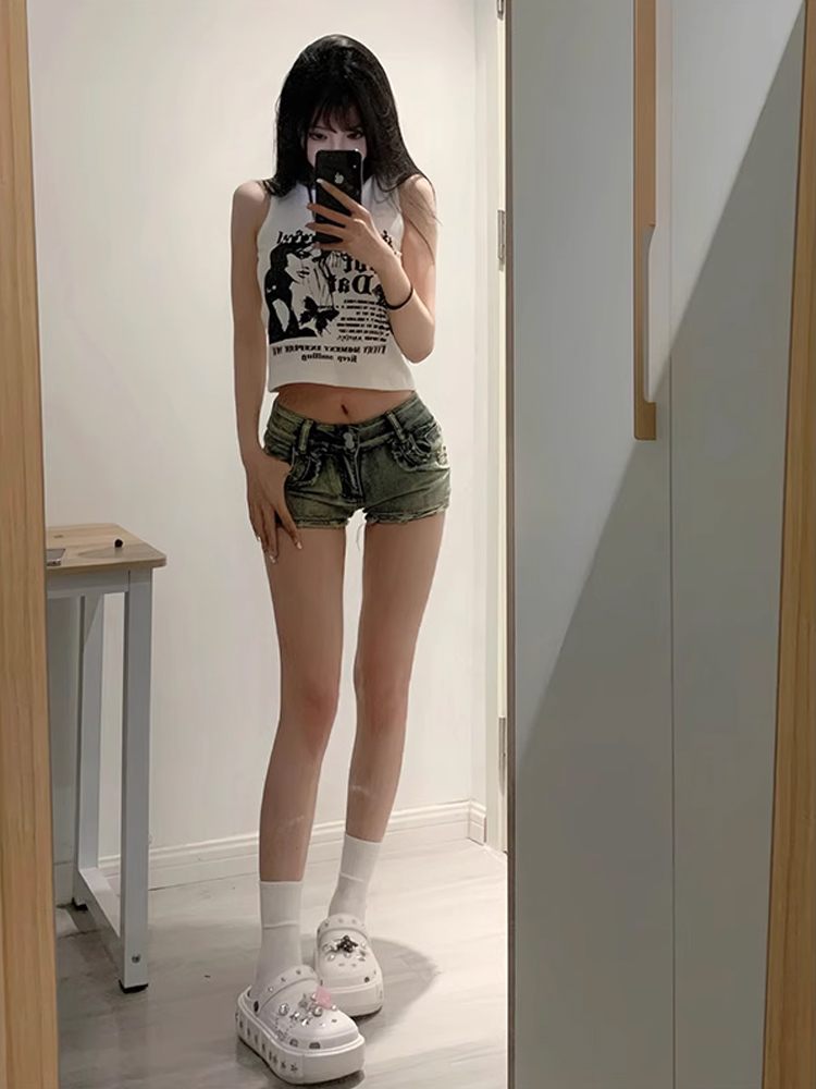 ギャルファッション ジーンズ ミニマル美脚ショートジーンズ