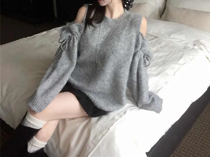 ギャルファッション 今季マストバイ オフショルダーニットトップス レディース