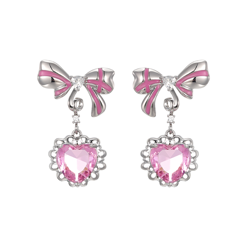 ギャルファッション リボンハートドロップピアス