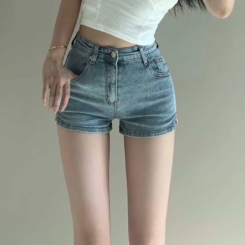 ギャルファッション すっきりウエスト ミニショートデニム