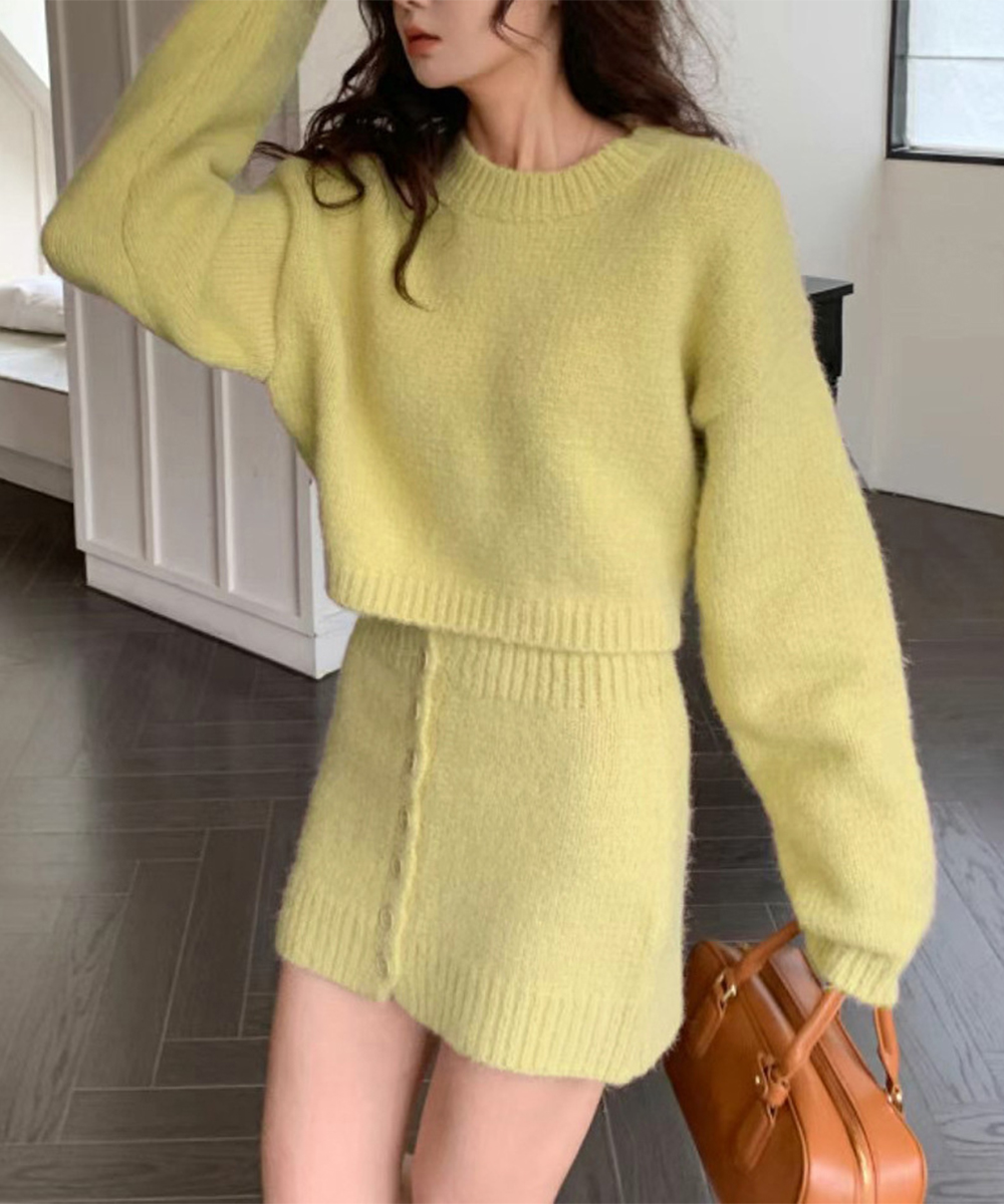 ギャルファッション ギャル系ニットセットアップ セーター ミニスカート上下セット