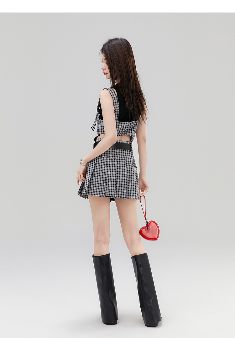 ギャルファッション ワンピース 格子柄ウエストカットジャンパースカート
