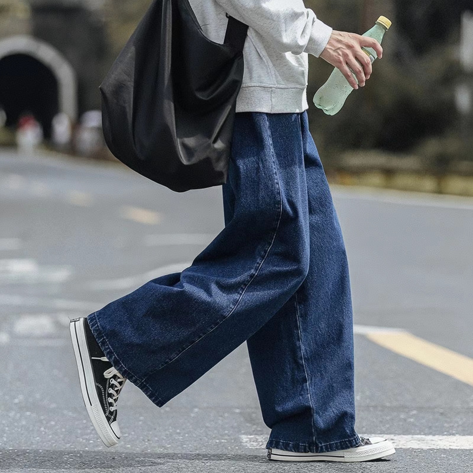 50代メンズファッション パンツ/ズボン ゆったりドロップワイドデニムパンツ