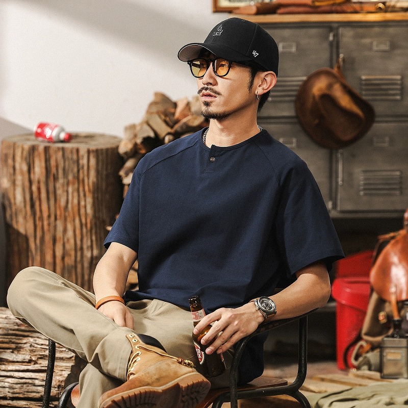 50代メンズファッション【 ヘンリーネック半袖シャツ】４XLサイズあり