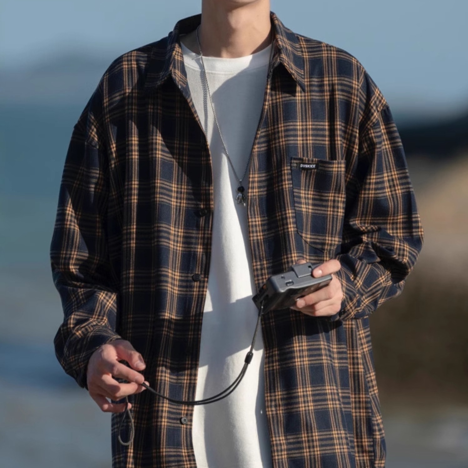 50代メンズファッション アウター ゆったりシルエットチェック柄シャツジャケット