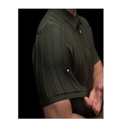 50代メンズファッション 上品ストライプ　【ハーフジップポロシャツ】3カラー