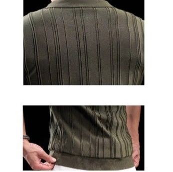 50代メンズファッション 上品ストライプ　【ハーフジップポロシャツ】3カラー