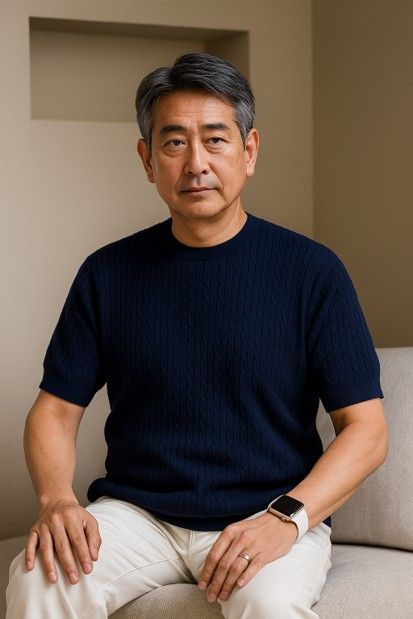 50代メンズファッション 立体編み柄　【サマーニット】