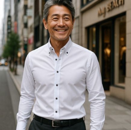 50代メンズファッション 上質 　ワンポイント・ボタンダウンシャツ