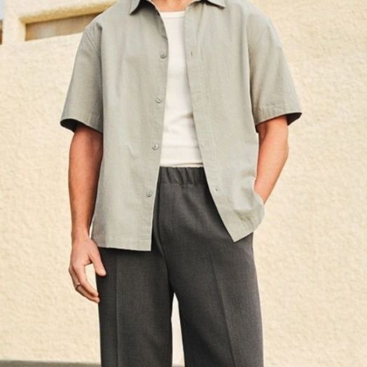 50代メンズファッション 上質シンプル【半袖シャツ】ブラック/グレー
