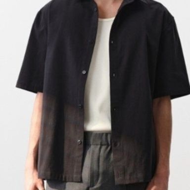 50代メンズファッション 上質シンプル【半袖シャツ】ブラック/グレー
