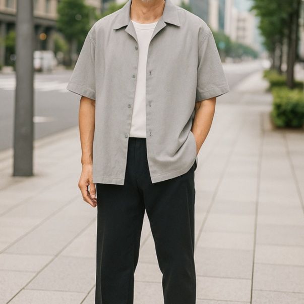 50代メンズファッション 上質シンプル【半袖シャツ】ブラック/グレー