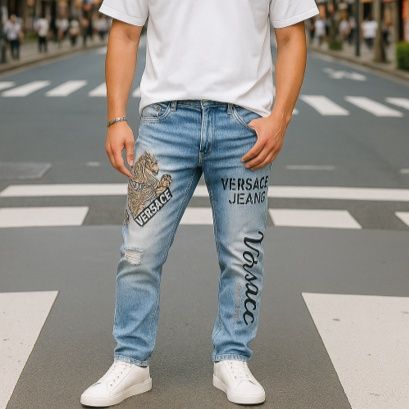 50代メンズファッション パンツ/ズボン　デザイン刺繍入り【スリムテーパード・ジーンズ】
