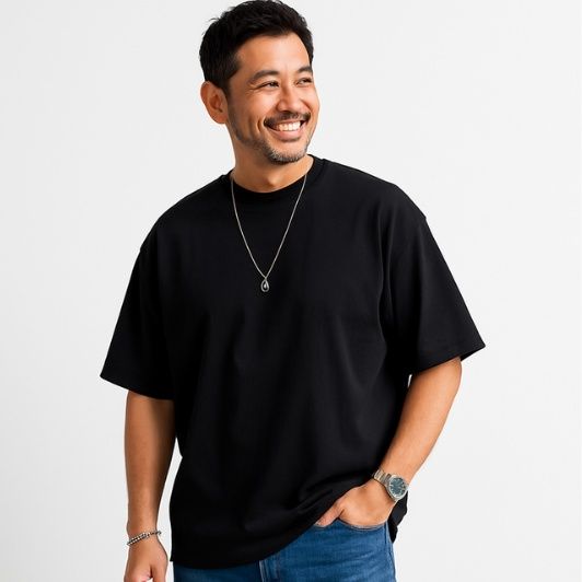 50代メンズファッション  【ゆったりシルエット 黒Ｔシャツ】（M,Lサイズ）