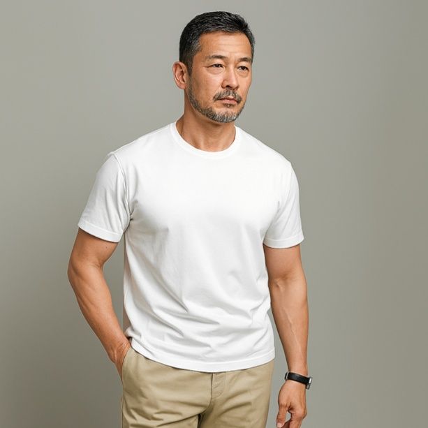 50代メンズファッション 極上シルエット 上質クルーネック【カットソー】シャツ ３カラー