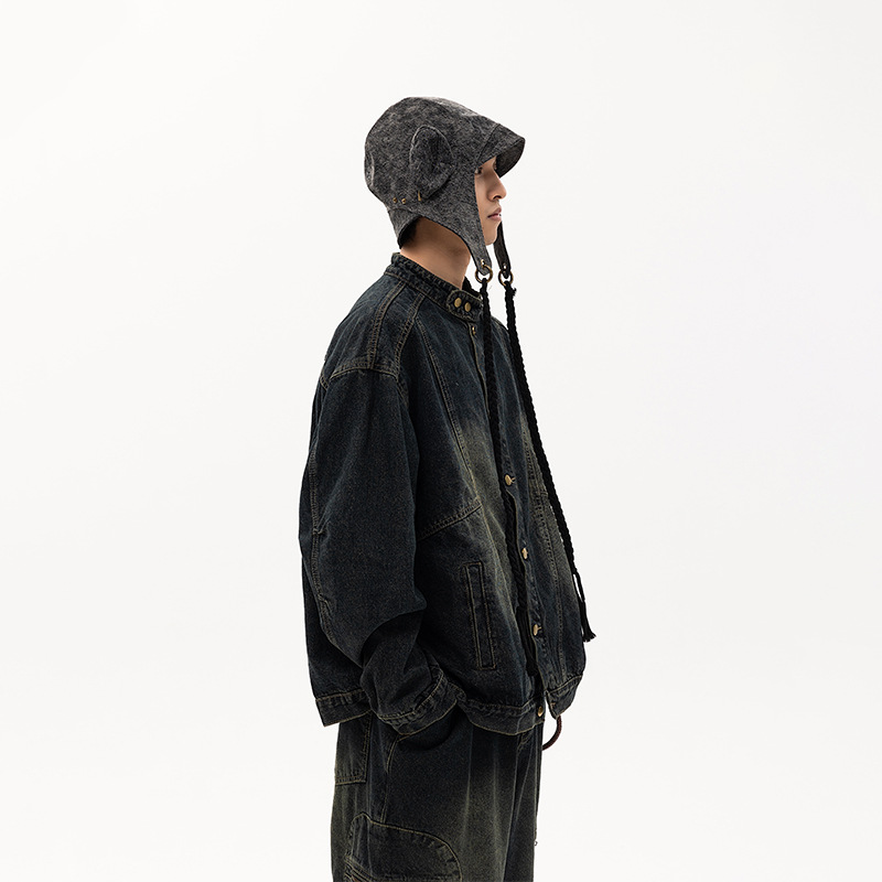 50代メンズファッション アウター スタンドカラー デニムブルゾン