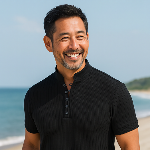 50代メンズファッション 立襟リブ編み【半袖ポロシャツ】