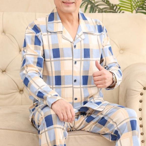 50代メンズファッション トップス 格子柄パジャマ上下セット