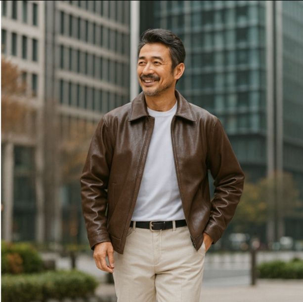 50代メンズファッション　アウター　本革のような上質な風合い【ブルゾンジャケット】