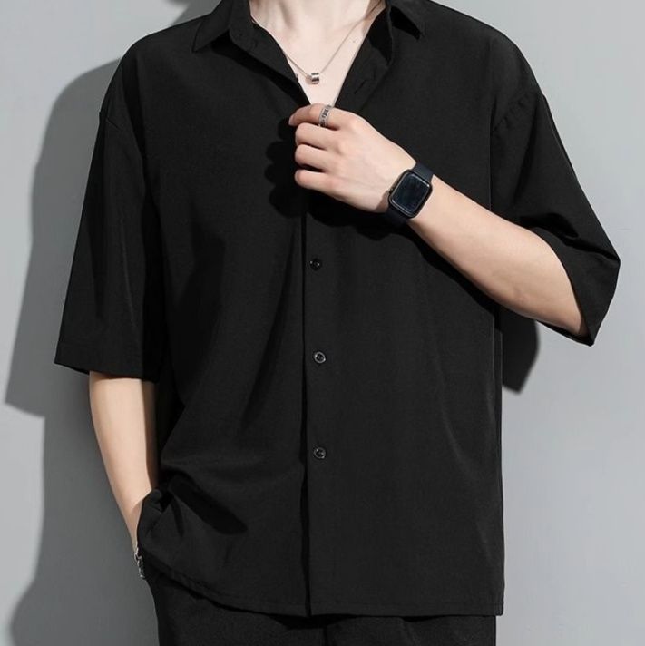 50代メンズファッション 【ドレープハーフスリーブシャツ】