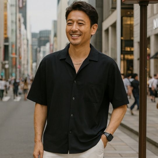 50代メンズファッション 【ドレープハーフスリーブシャツ】