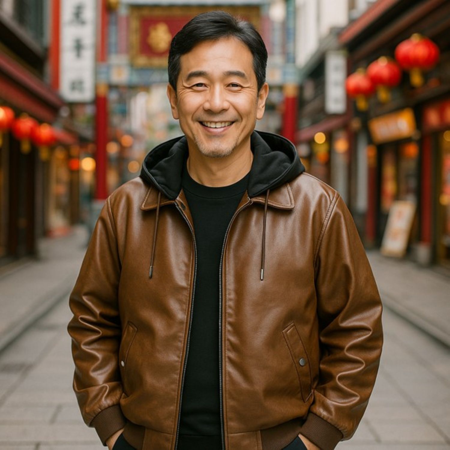 50代メンズファッション アウター　【合皮フードレザーブルゾン】　3カラータイプ