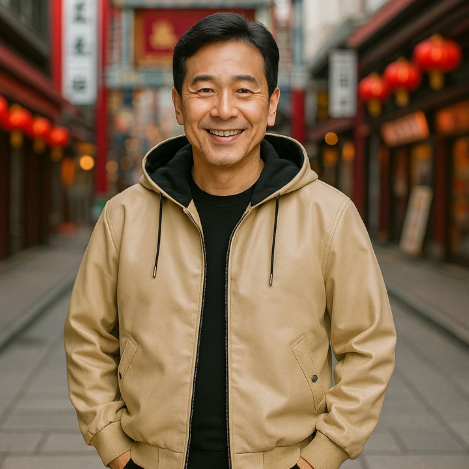 50代メンズファッション アウター　【合皮フードレザーブルゾン】　3カラータイプ