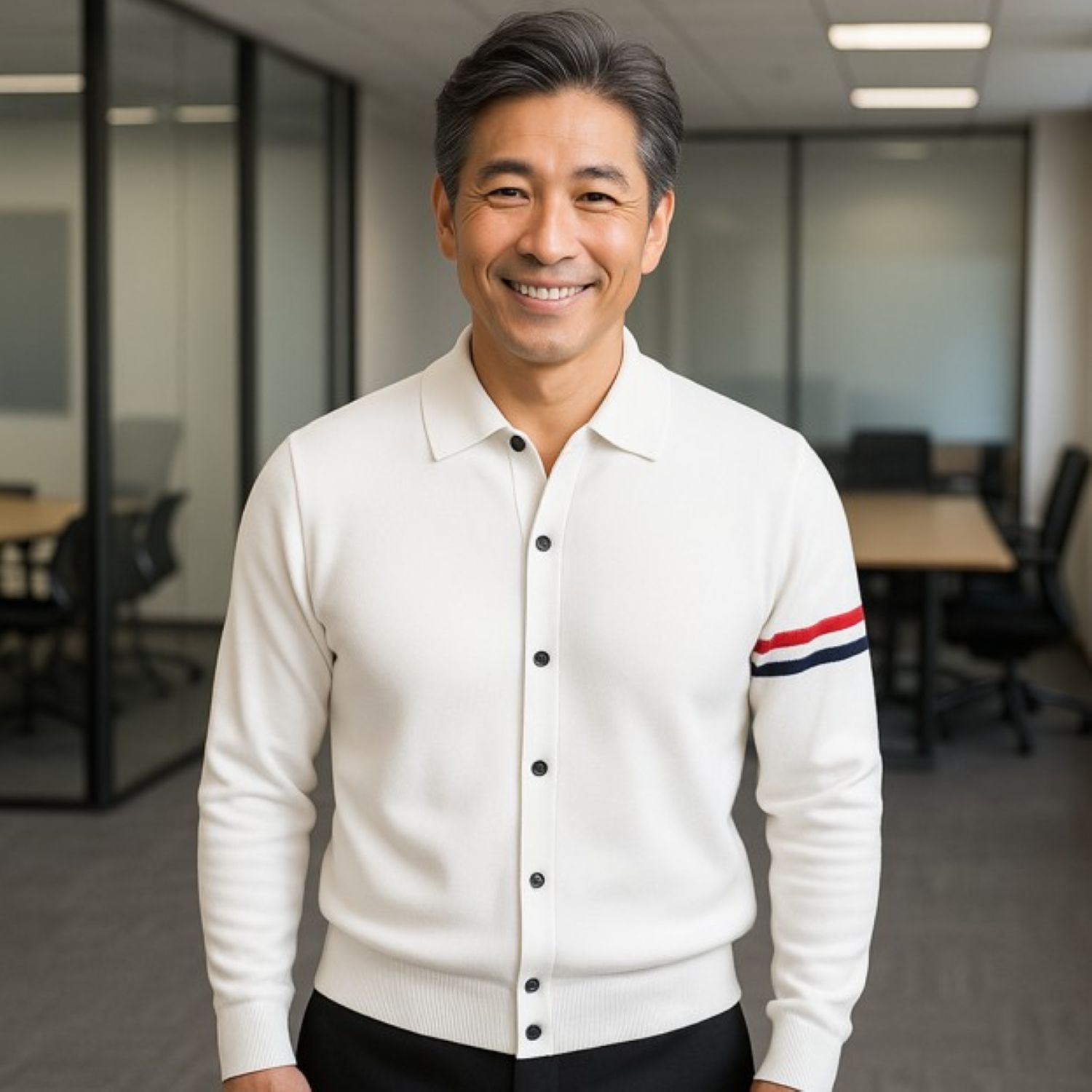 50代メンズファッション アウター ライン入りスポーティー【ニットブルゾン】
