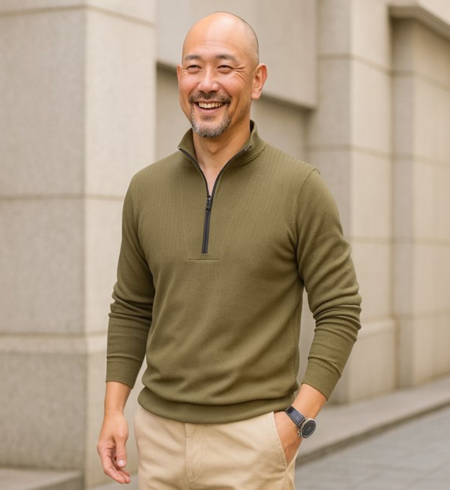 50代メンズファッション　トップス　上質リブ編み 【ハーフジップセーター】4カラー　