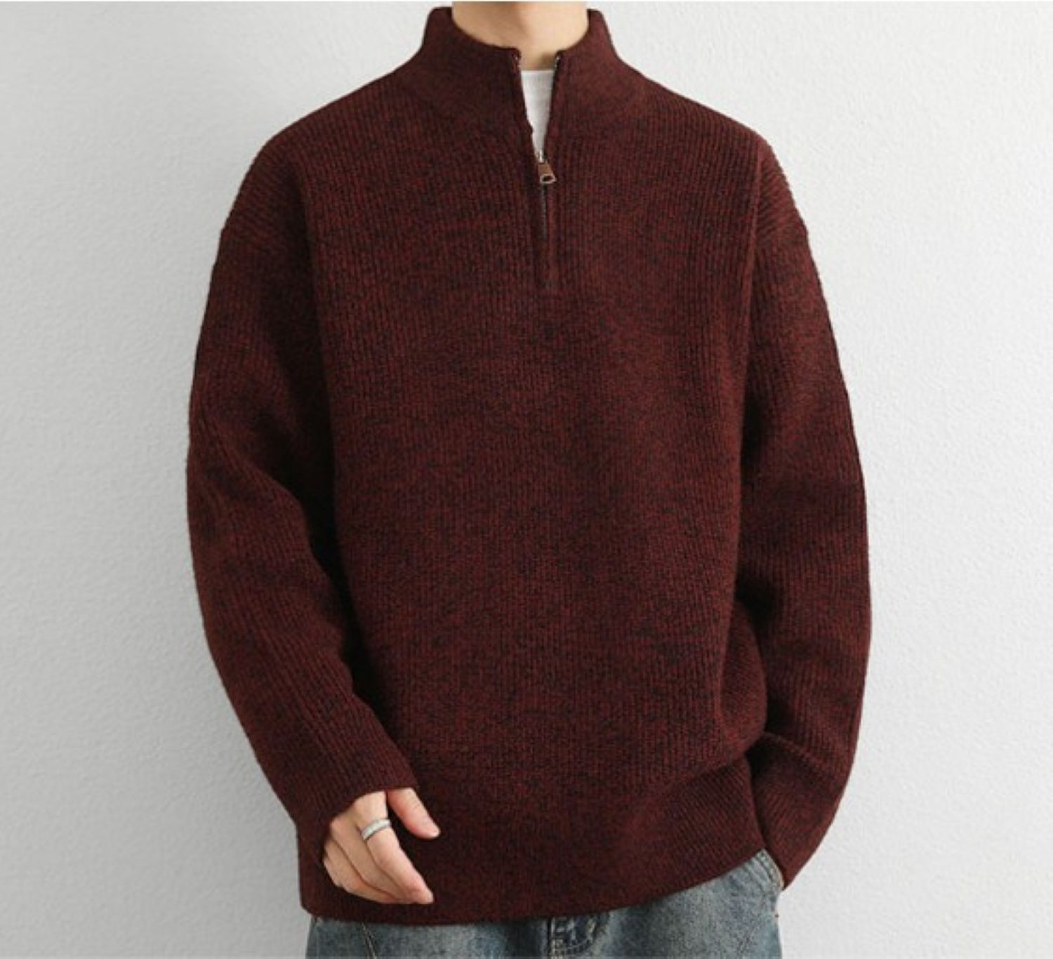 50代メンズファッション トップス ハイネック【ジップニットセーター】