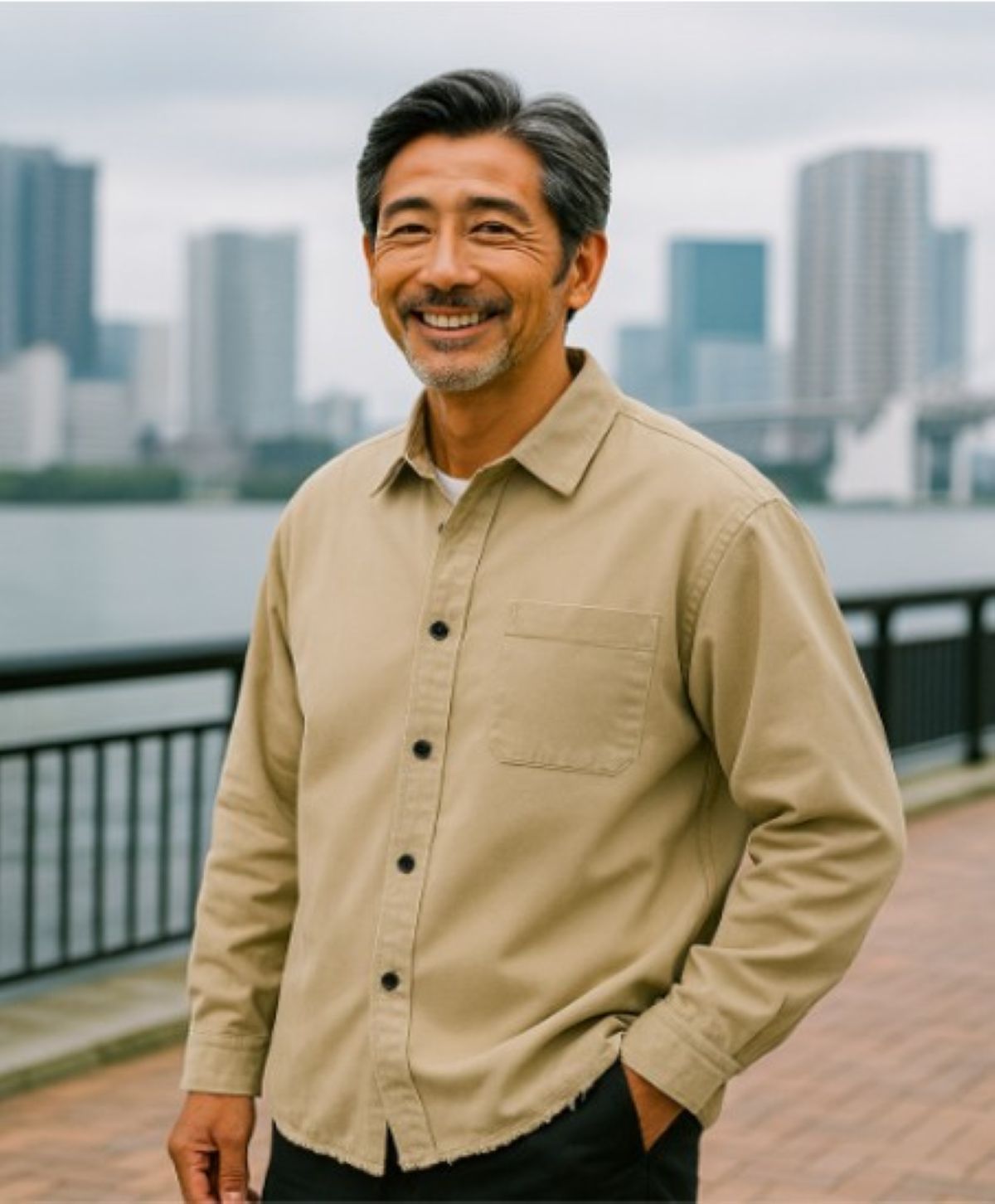 50代メンズファッション  上品な大人の普段着用【襟付き無地長袖シャツ】