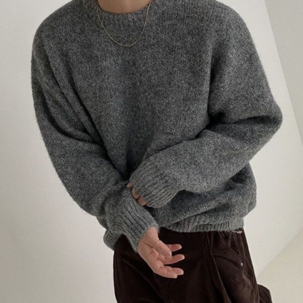 50代メンズファッション トップス シンプルリブ【編みゆったりセーター】