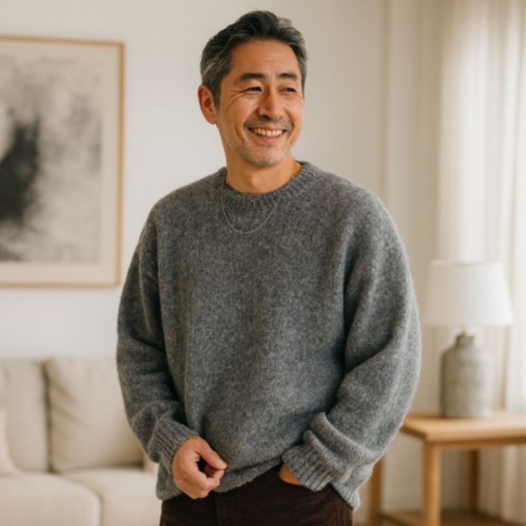 50代メンズファッション トップス シンプルリブ【編みゆったりセーター】