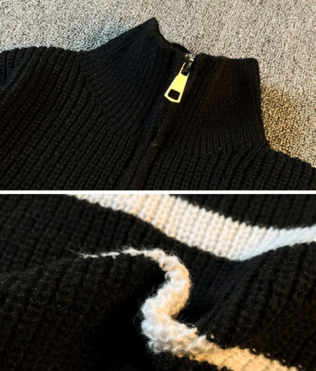 50代メンズファッション トップス ハイネック【ジップハーフストライプニット】