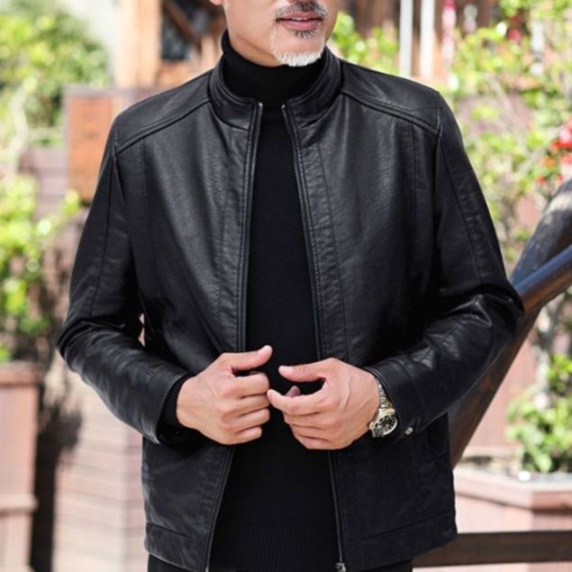 50代メンズファッション アウター 大人の品格際立つ 【シンプル革調ジャケット】ブラック/ブラウン