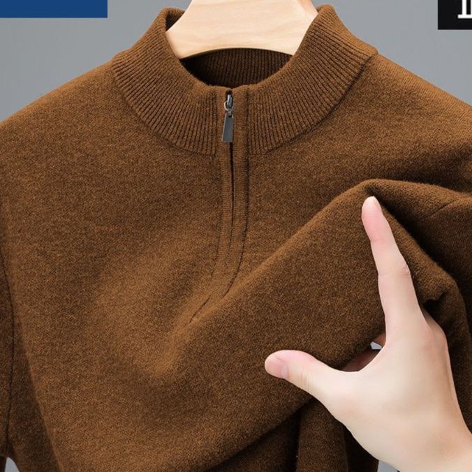 50代メンズファッション ハーフジップ【ニットセーター立ち襟長袖】5カラー