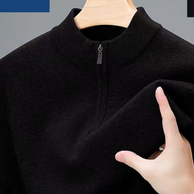 50代メンズファッション ハーフジップ【ニットセーター立ち襟長袖】5カラー